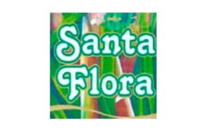 Logo colorido com o texto “Santa Flora” em verde e branco